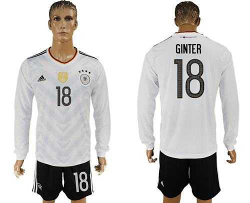 Germany #18 Ginter White Home Long Sleeves Soccer Country Jersey