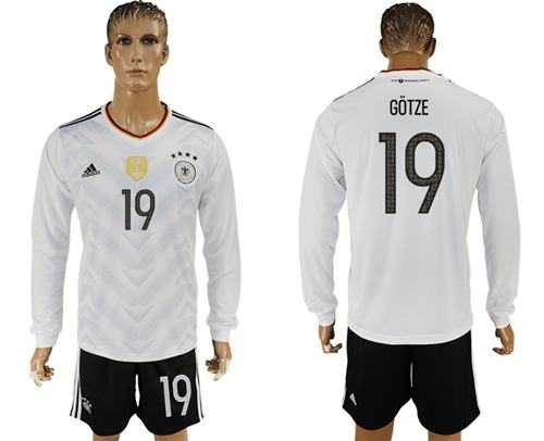 Germany #19 Gotze White Home Long Sleeves Soccer Country Jersey
