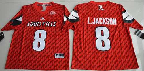 Louisville Cardinals #8 Lamar Jackson Red AAC Patch Stitched NCAA Jersey