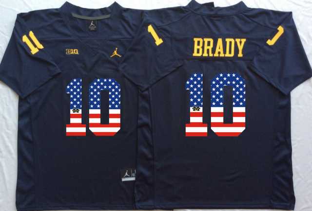 Michigan Wolverines #10 Tom Brady Navy USA Flag College Jersey