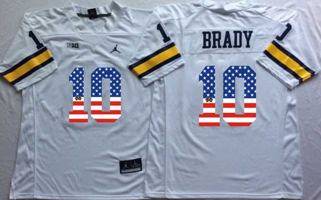 Michigan Wolverines #10 Tom Brady White USA Flag College Jersey