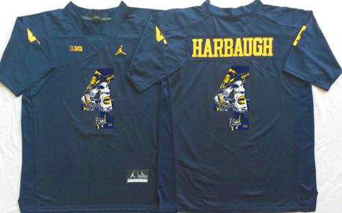 Michigan Wolverines #4 Jim Harbaugh Navy Blue Player Fashion Stitched NCAA Jersey