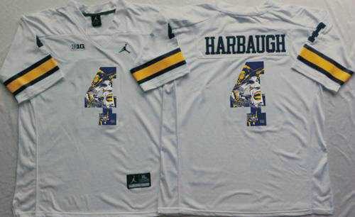 Michigan Wolverines #4 Jim Harbaugh White Player Fashion Stitched NCAA Jersey