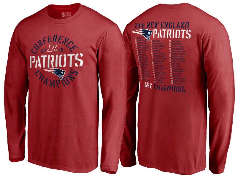 New England Patriots Red 2016 AFC Conference Champions Roster Long Sleeve T-Shirt