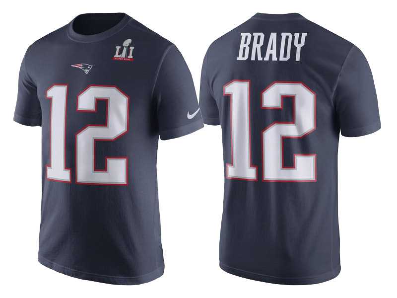 New England Patriots Tom Brady Navy Super Bowl LI Bound Name & Number T-Shirt