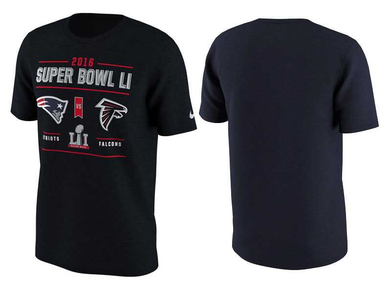 New England Patriots vs. Atlanta Falcons Black Super Bowl LI Dueling Head 2 Head T-Shirt