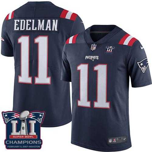 Nike New England Patriots #11 Julian Edelman Navy Blue Super Bowl LI Champions Men's Stitched NFL Limited Rush Jersey