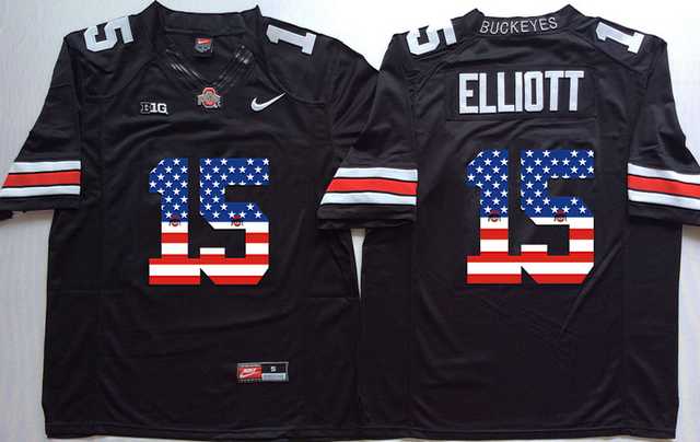 Ohio State Buckeyes #15 Ezekiel Elliott Black USA Flag College Football Jersey