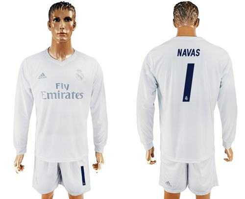 Real Madrid #1 Navas Marine Environmental Protection Home Long Sleeves Soccer Club Jersey