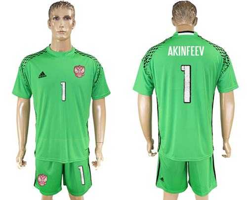 Russia #1 Akinfeev Green Goalkeeper Soccer Country Jersey