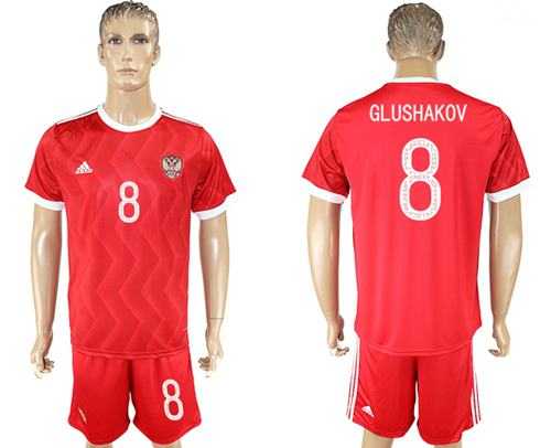 Russia #8 Glushakov Federation Cup Home Soccer Country Jersey