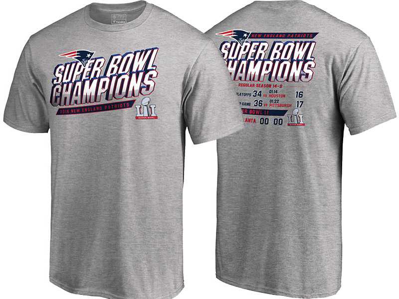 Super Bowl LI Champions New England Patriots Gray Schedule T-Shirt