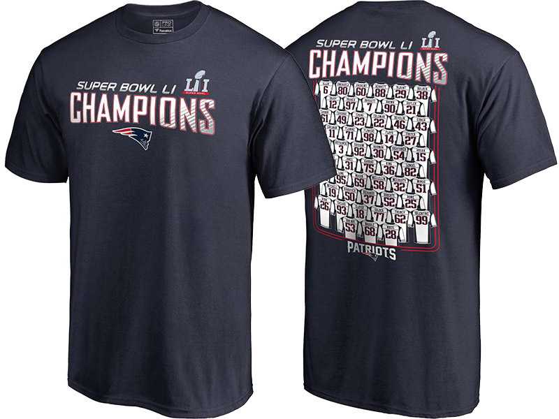 Super Bowl LI Champions New England Patriots Navy Roster T-Shirt