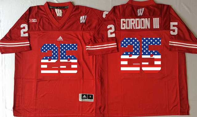 Wisconsin Badgers #25 Melvin Gordon III Red USA Flag College Jersey