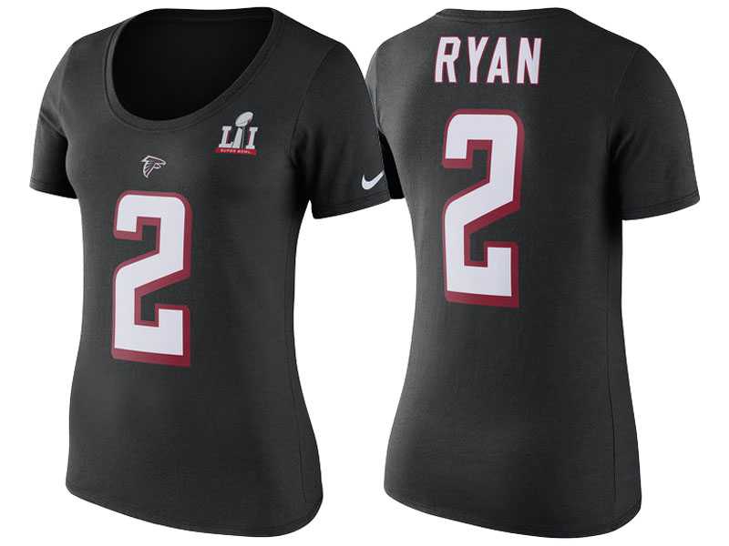 Women's Atlanta Falcons Matt Ryan Black Super Bowl LI Bound Name & Number T-Shirt