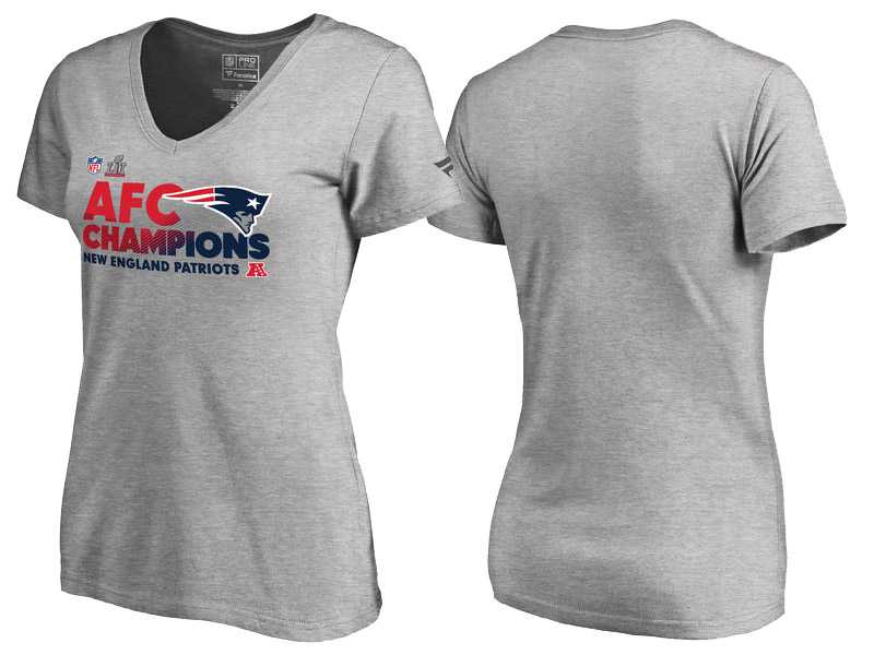 Women's New England Patriots Gray 2016 AFC Conference Champions Trophy Collection Locker Room V-Neck T-Shirt