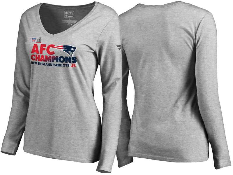 Women's New England Patriots Gray 2016 AFC Conference Champions Trophy Collection V-Neck T-Shirt