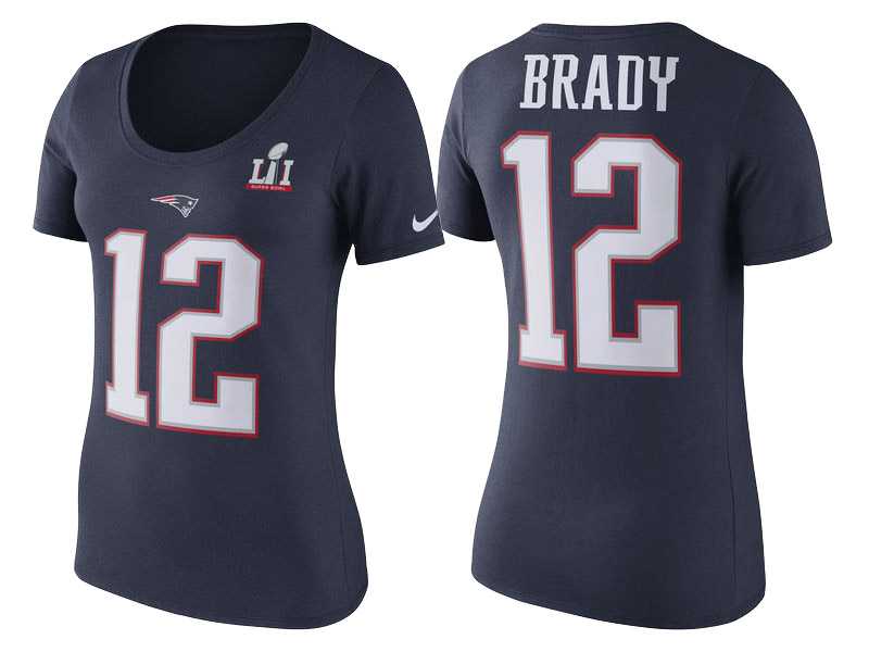 Women's New England Patriots Tom Brady Navy Super Bowl LI Bound Name & Number T-Shirt