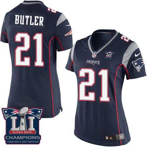 Women's Nike New England Patriots #21 Malcolm Butler Navy Blue Team Color Super Bowl LI Champions Stitched NFL New Elite Jersey