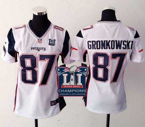 Women's Nike New England Patriots #87 Rob Gronkowski White Super Bowl LI Champions Stitched NFL New Elite Jersey