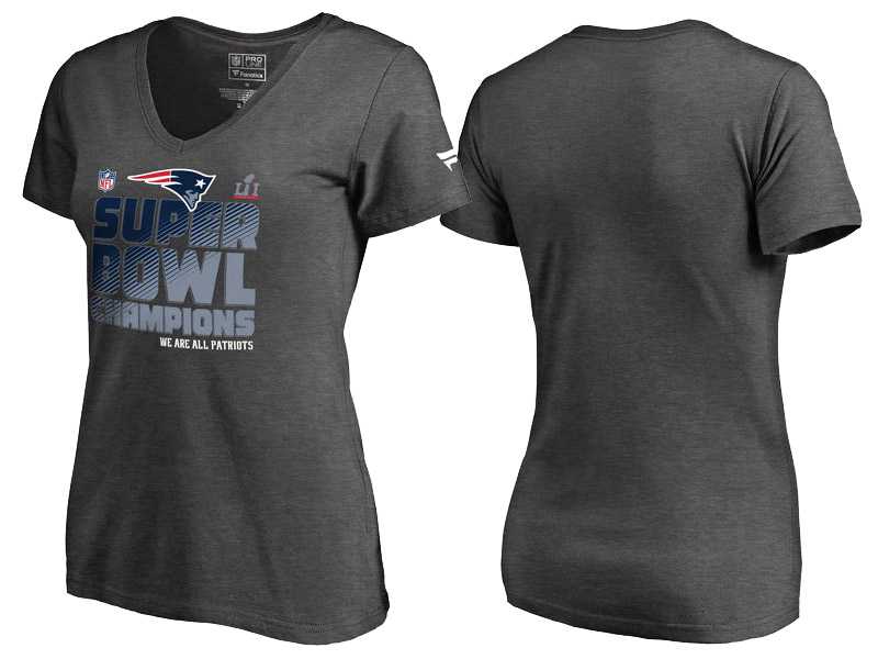 Women's Super Bowl LI Champions New England Patriots Charcoal Trophy Collection Locker Room V-Neck T-Shirt