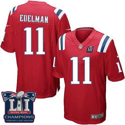 Youth Nike New England Patriots #11 Julian Edelman Red Alternate Super Bowl LI Champions Stitched NFL Elite Jersey