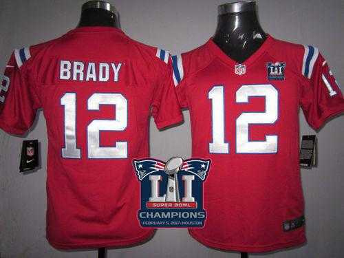 Youth Nike New England Patriots #12 Tom Brady Red Alternate Super Bowl LI Champions Stitched NFL Elite Jersey