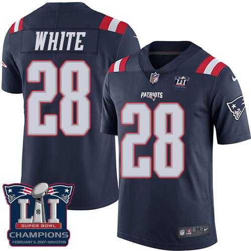 Youth Nike New England Patriots #28 James White Navy Blue Super Bowl LI Champions Stitched NFL Limited Rush Jersey