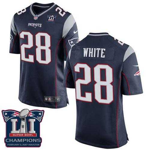 Youth Nike New England Patriots #28 James White Navy Blue Team Color Super Bowl LI Champions Stitched NFL New Elite Jersey