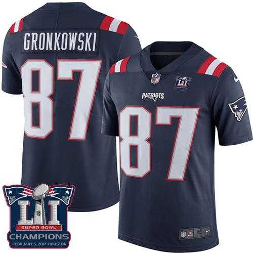 Youth Nike New England Patriots #87 Rob Gronkowski Navy Blue Super Bowl LI Champions Stitched NFL Limited Rush Jersey