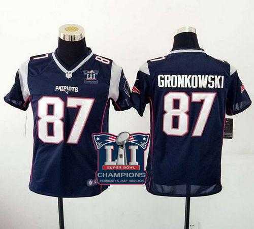 Youth Nike New England Patriots #87 Rob Gronkowski Navy Blue Team Color Super Bowl LI Champions Stitched NFL New Elite Jersey