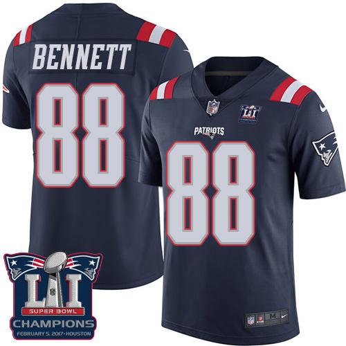 Youth Nike New England Patriots #88 Martellus Bennett Navy Blue Super Bowl LI ChampionsStitched NFL Limited Rush Jersey
