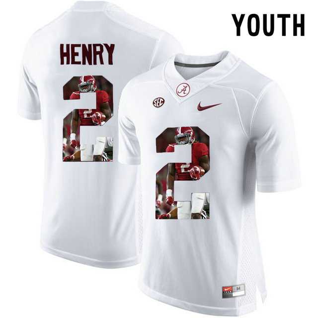 Alabama Crimson Tide #2 Derrick Henry White With Portrait Print Youth College Football Jersey4