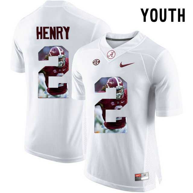 Alabama Crimson Tide #2 Derrick Henry White With Portrait Print Youth College Football Jersey5