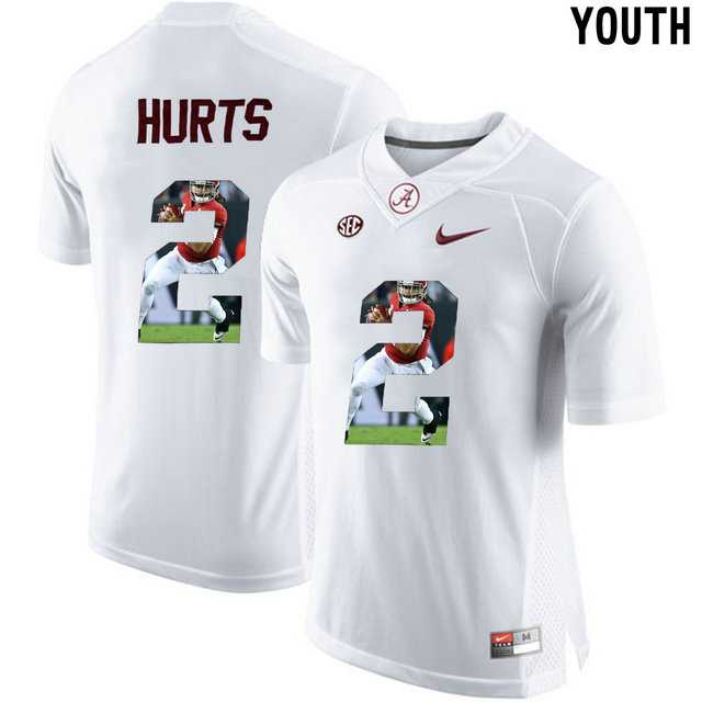 Alabama Crimson Tide #2 Jalen Hurts White With Portrait Print Youth College Football Jersey2