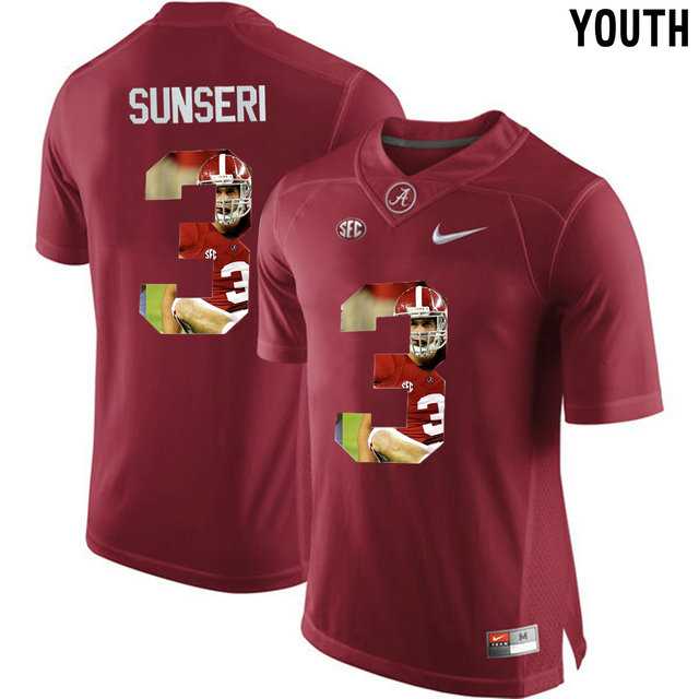 Alabama Crimson Tide #3 Vinnie Sunseri Red With Portrait Print Youth College Football Jersey