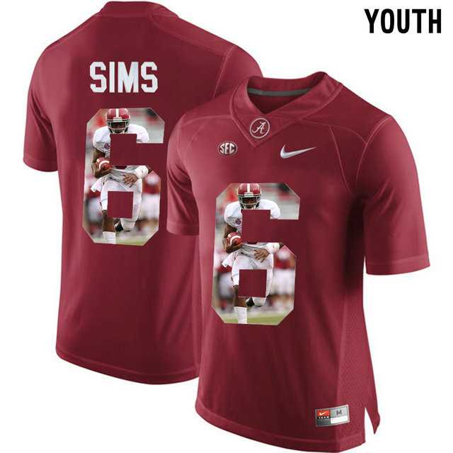 Alabama Crimson Tide #6 Blake Sims Red With Portrait Print Youth College Football Jersey3