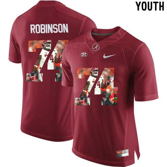 Alabama Crimson Tide #74 Cam Robinson Red With Portrait Print Youth College Football Jersey