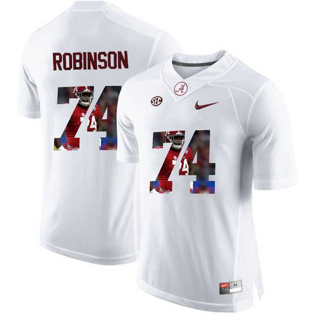 Alabama Crimson Tide #74 Cam Robinson White With Portrait Print College Football Jersey2
