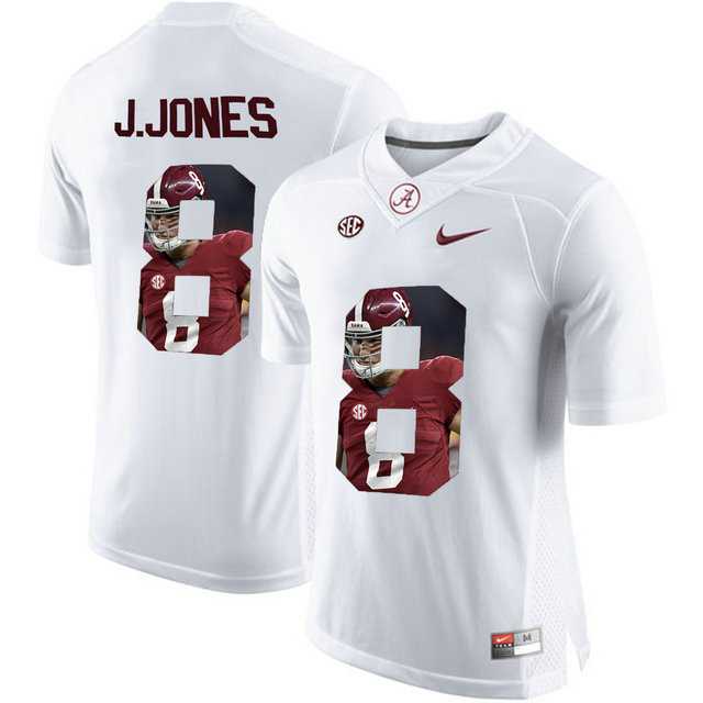 Alabama Crimson Tide #8 Julio Jones White With Portrait Print College Football Jersey2