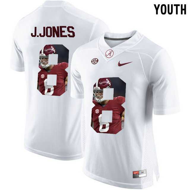 Alabama Crimson Tide #8 Julio Jones White With Portrait Print Youth College Football Jersey2