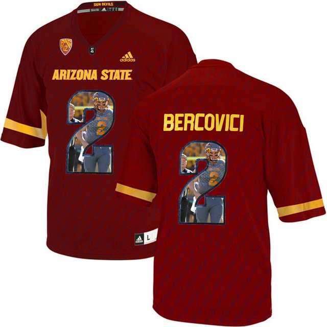 Arizona State Sun Devils #2 Mike Bercovici Red Team Logo Print College Football Jersey3