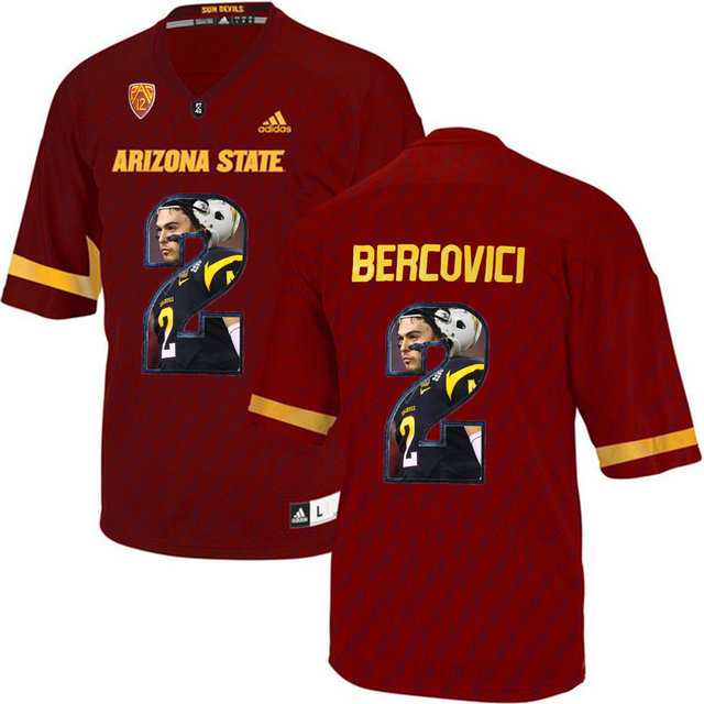 Arizona State Sun Devils #2 Mike Bercovici Red Team Logo Print College Football Jersey6