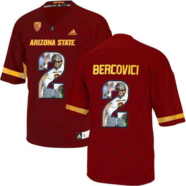 Arizona State Sun Devils #2 Mike Bercovici Red Team Logo Print College Football Jersey8
