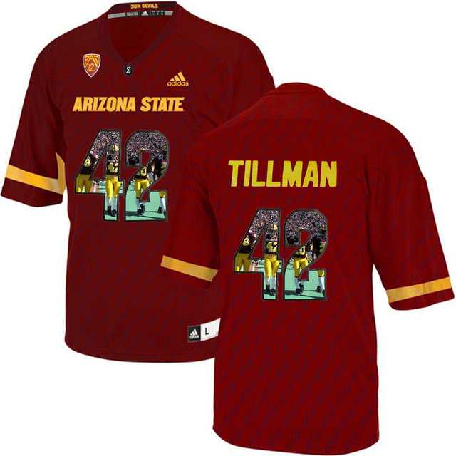 Arizona State Sun Devils #42 Pat Tillman Red Team Logo Print College Football Jersey3