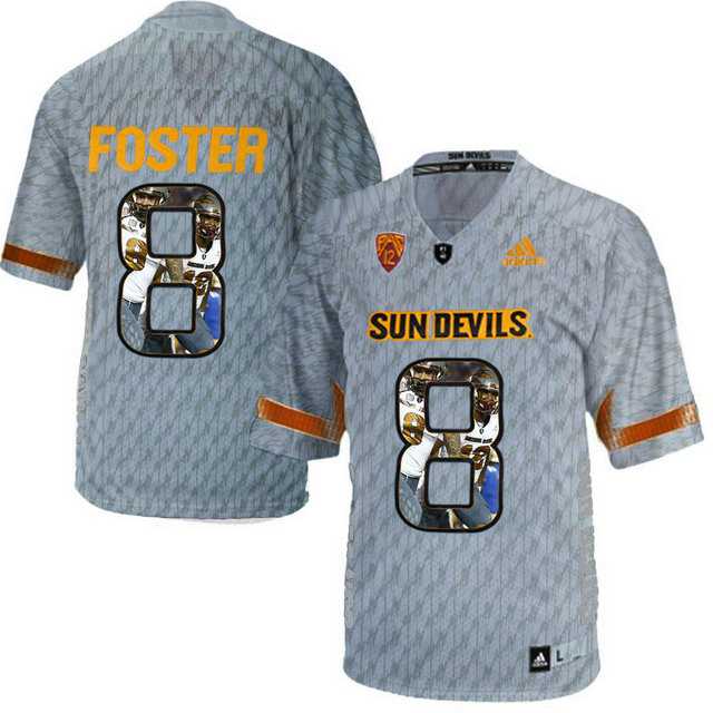Arizona State Sun Devils #8 D.J. Foster Gray Team Logo Print College Football Jersey9