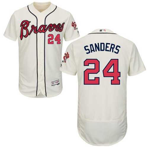 Atlanta Braves #24 Deion Sanders Cream Flexbase Authentic Collection Stitched MLB Jersey