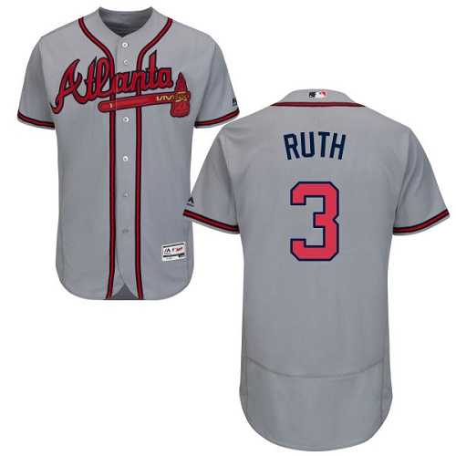 Atlanta Braves #3 Babe Ruth Grey Flexbase Authentic Collection Stitched MLB Jersey