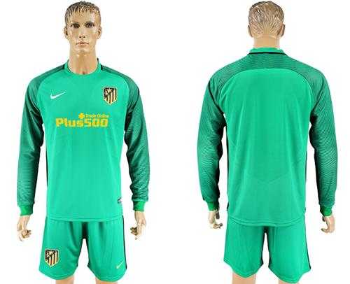 Atletico Madrid Blank Green Goalkeeper Long Sleeves Soccer Club Jersey
