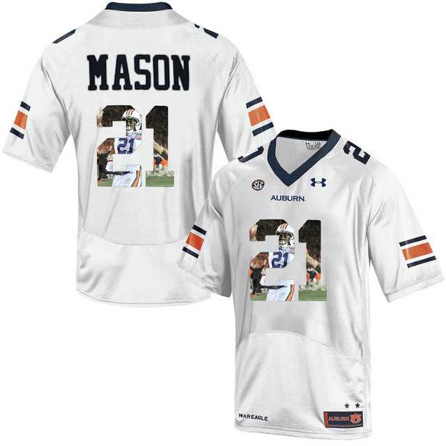 Auburn Tigers #21 Tre Mason White With Portrait Print College Football Jersey